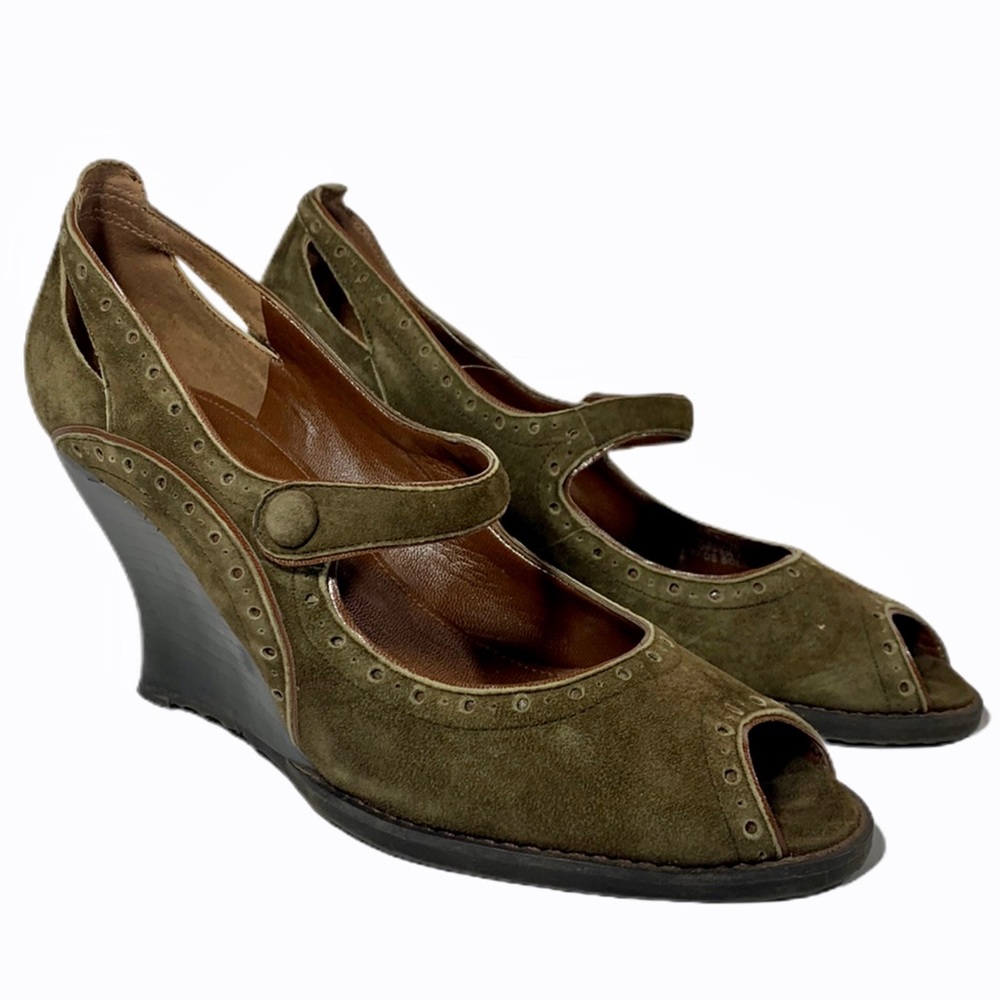 Franco Sarto Green Peep Toe Wedges, Size 7.5